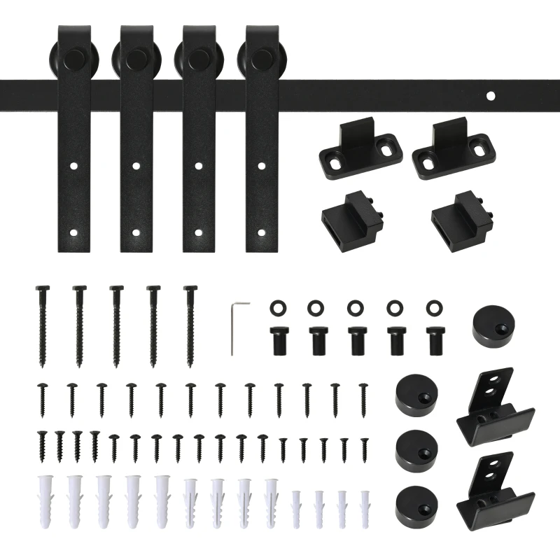 Skjutdörrsystem Löpskena Skjutdörrsbeslag För Dubbla Trädörrar Tillbehör Kolstål Svart 183 X 0,6 X 18 Cm 10