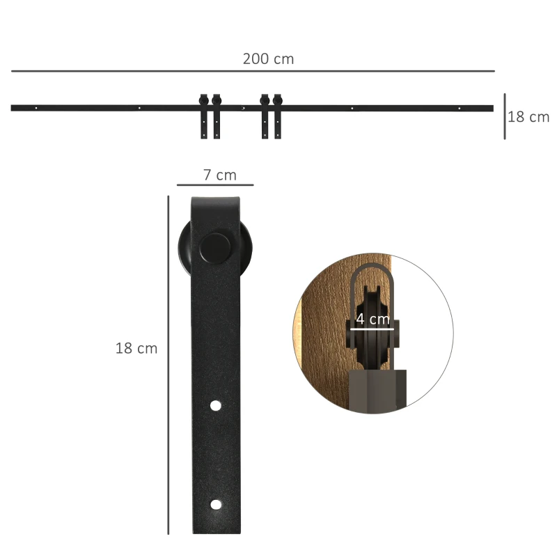 Skjutdörrsystem Löpskena Skjutdörrsbeslag För Dubbla Trädörrar Tillbehör Kolstål Svart 200 X 0,6 X 18 Cm 3