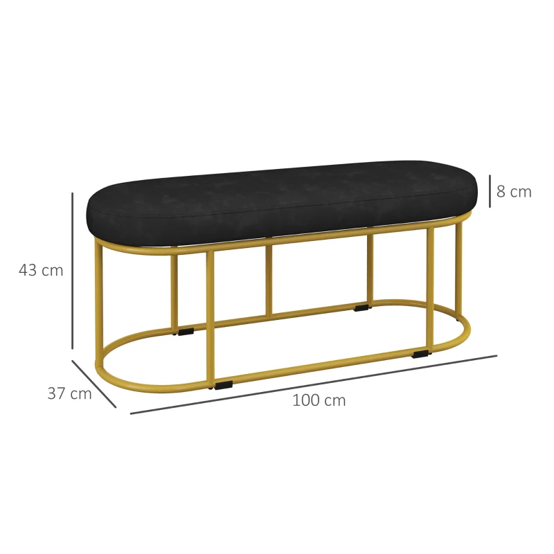 Skobänk I Retrodesign, Sängbänk, Hallbänk, Sammetslook, Upp Till 200 Kg, Metallstomme, Svart, 100 X 37 X 43cm 3