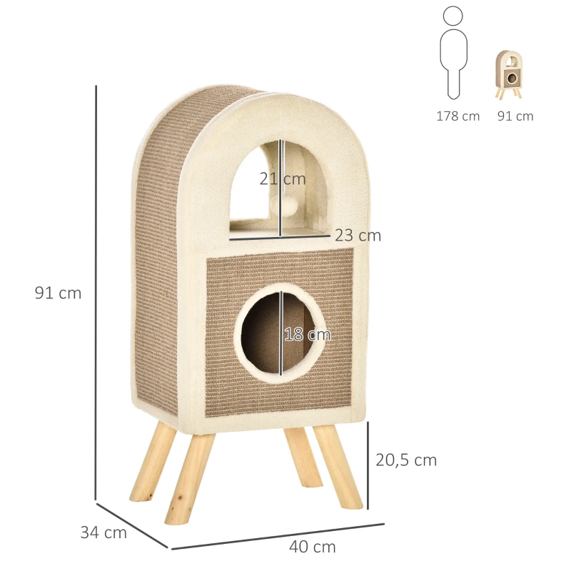 Skrapstolpe, Kattgrotta, Kattskrapstolpe, Skraptunna Med Skrapbräda, Lekbollar, Kattsäng, Flerlagers Skrapmatta, Spånskiva, Plysch, Sisal, Kaffe, 40 X 34 X 91 Cm 3