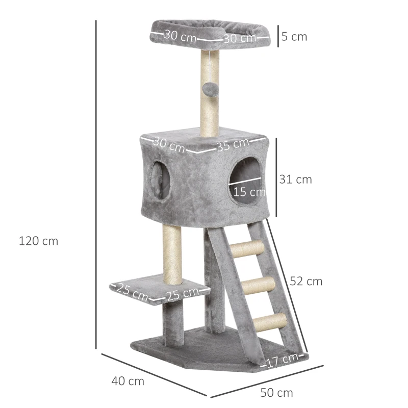 Skrapstolpe Med Kattgrotstege Kattträd Klätterträd För Katter Multi-level Multi-aktivitetscenter E1 MDF Sisal Ljusgrå 60 X 48 X 122 Cm 3