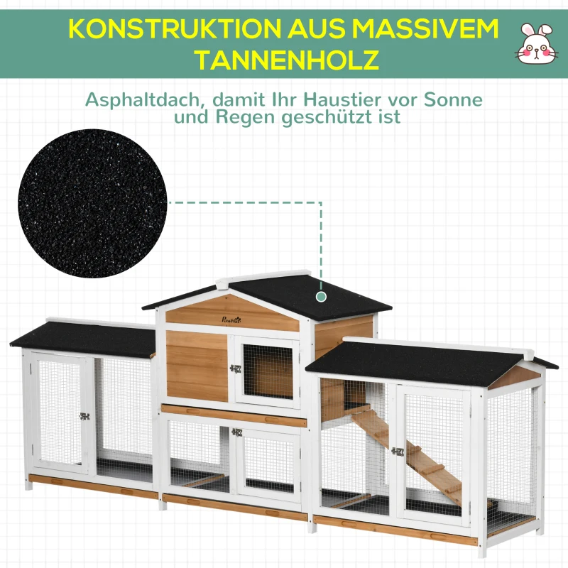 Smådjursstall Med Utomhusinhägnad Inklusive Ramp Asfalttak Gran Trä Svart + Vit + Natur 6