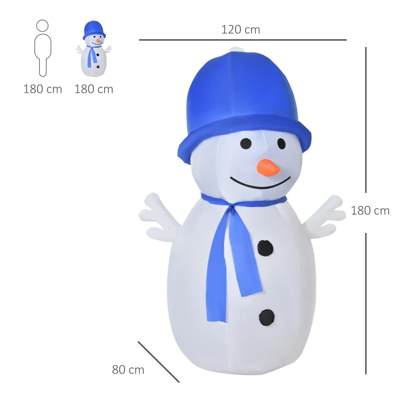 Snowman Juldekoration LED-lampor 1,8m Med Blåsare Vit + Blå 3