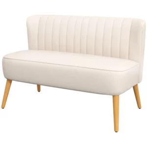 Soffa Retrodesign 2-sits Soffa, Träben, 117 Cm X 56,5 Cm X 77 Cm, Krämvit 1