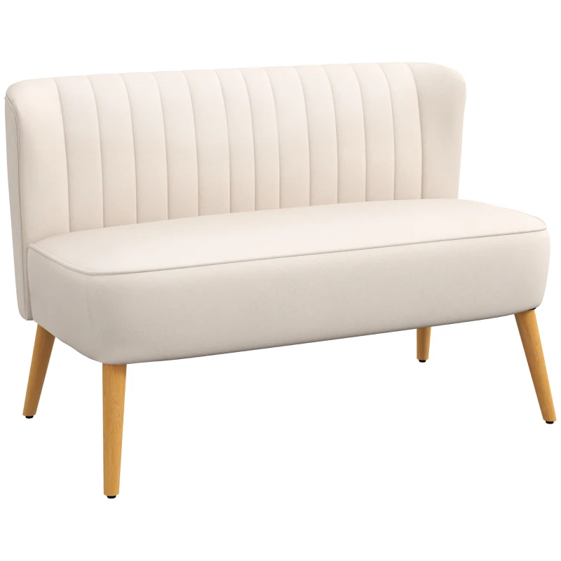 Soffa Retrodesign 2-sits Soffa, Träben, 117 Cm X 56,5 Cm X 77 Cm, Krämvit 6