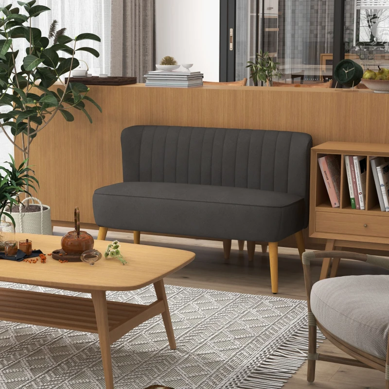 Soffa Retrodesign 2-sits Soffa, Träben, 117 Cm X 56,5 Cm X 77 Cm, Mörkgrå 2