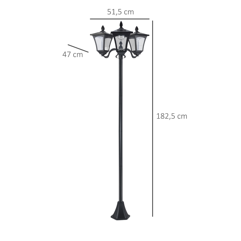 Solar Trädgårdslykta Med 3 Lågor, Solcellslykta, Vägljus Med LED, 120 Lumen, IP44 201, Rostfritt Stål, Svart, 51,5 X 47 X 182,5 Cm 3