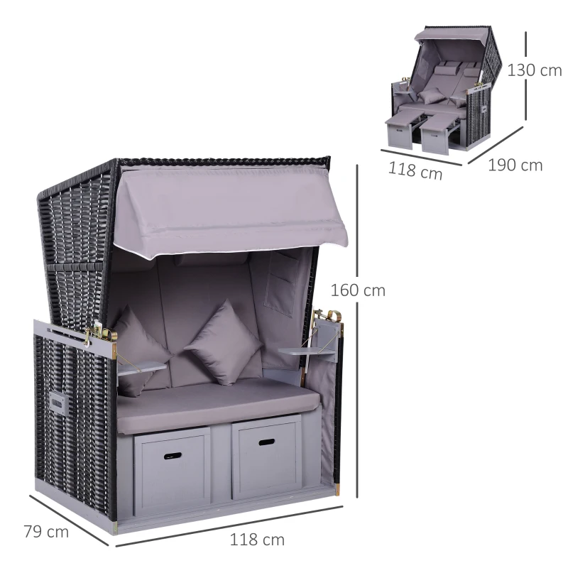 Solstol För 2 Personer Med Fällbart Ryggstöd Grå 118 X 79 X 150cm 3