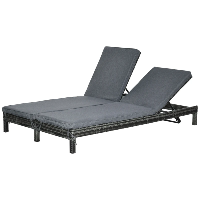 Solstol Med Dubbelsäng I Polyrattan Solstol Trädgårdssäng För 2 Personer Relaxsäng Lyxlounge 5-vånings Ryggstöd Metall PE Rottinggrå 196 X 120 X 28 Cm 11