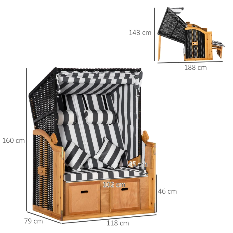 Solstol Med Fötter, Fällbart Bord Och Bolster, Utemöbler, Natur + Grå + Vit 3