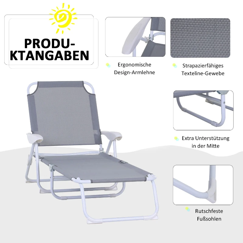 Solstol Solstol Fällbar Strandsäng 4-vånings Trädgårdssäng Meshtyg Grå 186 X 66 X 80 Cm 4