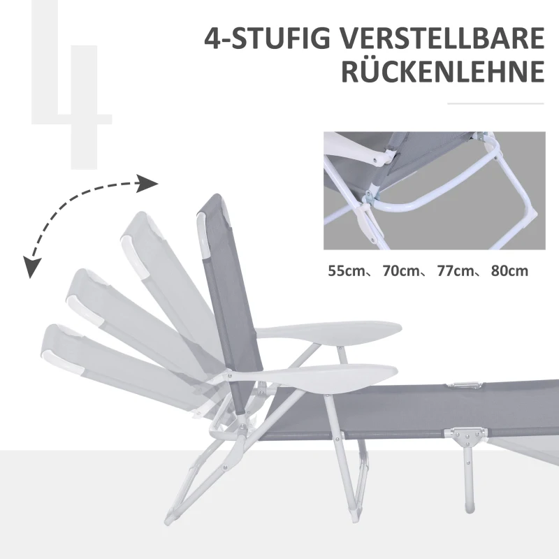 Solstol Solstol Fällbar Strandsäng 4-vånings Trädgårdssäng Meshtyg Grå 186 X 66 X 80 Cm 7