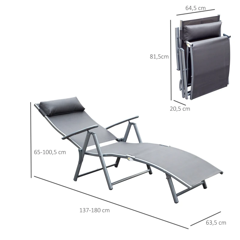 Solstol Strand Solstol Trädgård Solstol Fällbar Justerbar Med Kudde Trädgård Metalltyg Grå 137 X 63,5 X 100,5 Cm 3