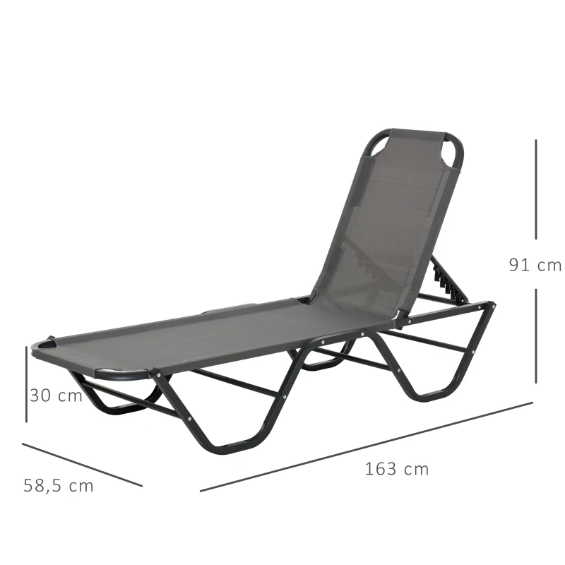 Solstol Strandstol 5-vånings Trädgårdssäng I Aluminium Relaxstol Textline Grå + Svart 163 X 58,5 X 91 Cm 3