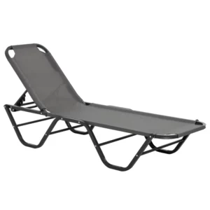 Solstol Strandstol 5-vånings Trädgårdssäng I Aluminium Relaxstol Textline Grå + Svart 163 X 58,5 X 91 Cm 1