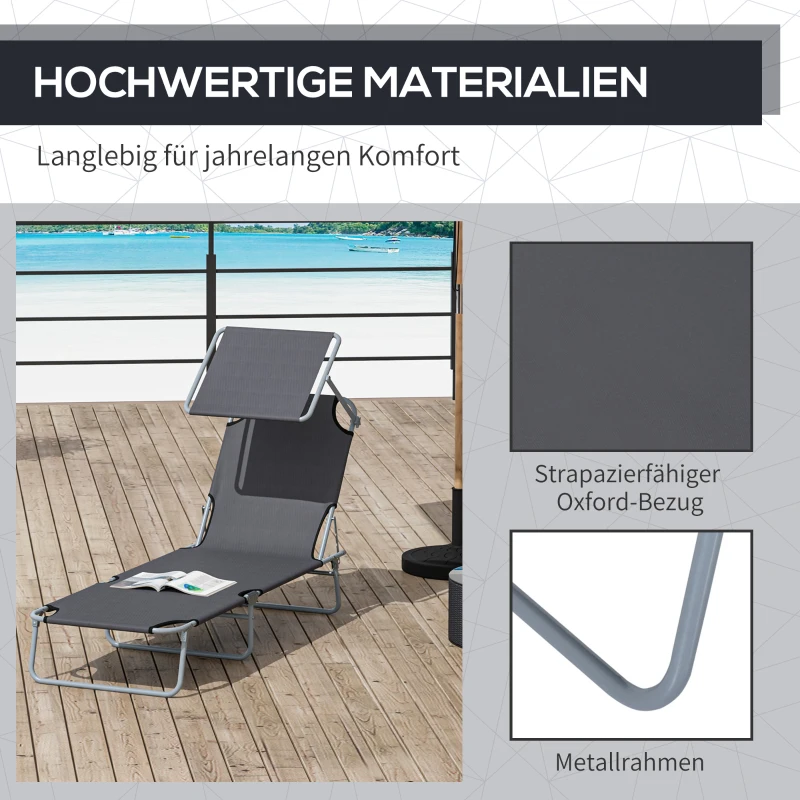 Solstol Trädgård Solstol Wellness Solstol Strand Solstol Solstol Hopfällbar Med Solskydd Grå 187 X 58 X 36 Cm 7