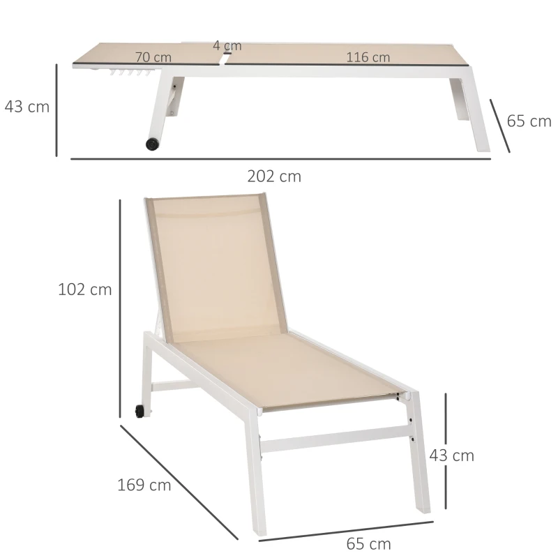 Solstol, Trädgårdsstol, 5-vånings Ryggstöd, Aluminium, Krämvit, 202 X 65 X 43 Cm 3