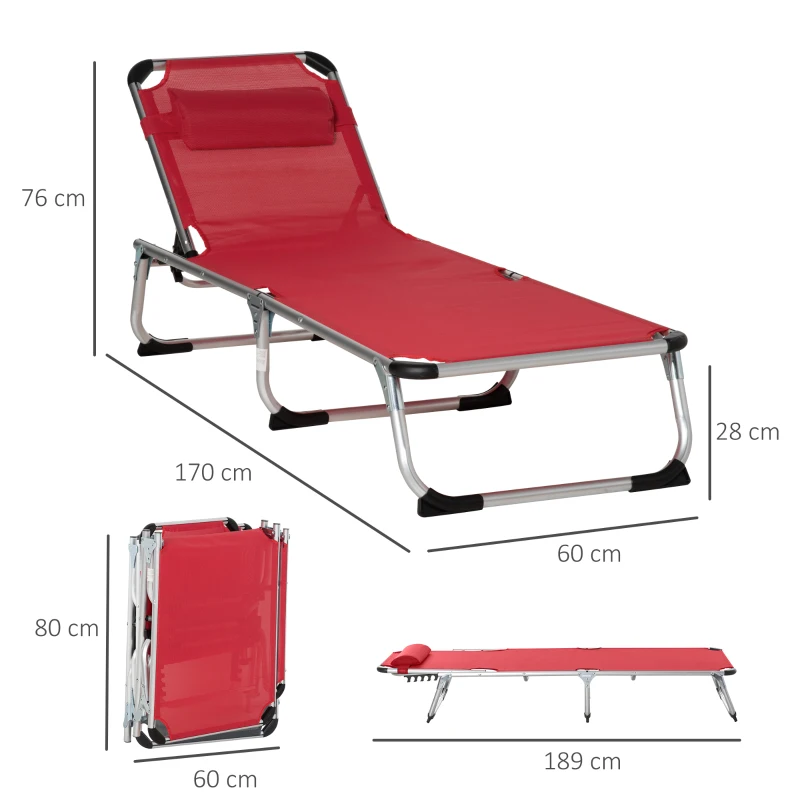 Solstol Trädgårdsstol Solstol Av Aluminium Tyg Relaxsäng 5-vägs Justerbar Hopfällbar Ergonomisk Mesh Röd 165 X 60 X 76 Cm 3