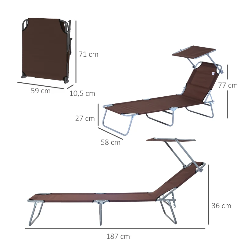 Solstol Trädgårdsstol Wellness Solstol Strandstol Hopfällbar Med Solskydd Brun 187 X 58 X 36 Cm 3