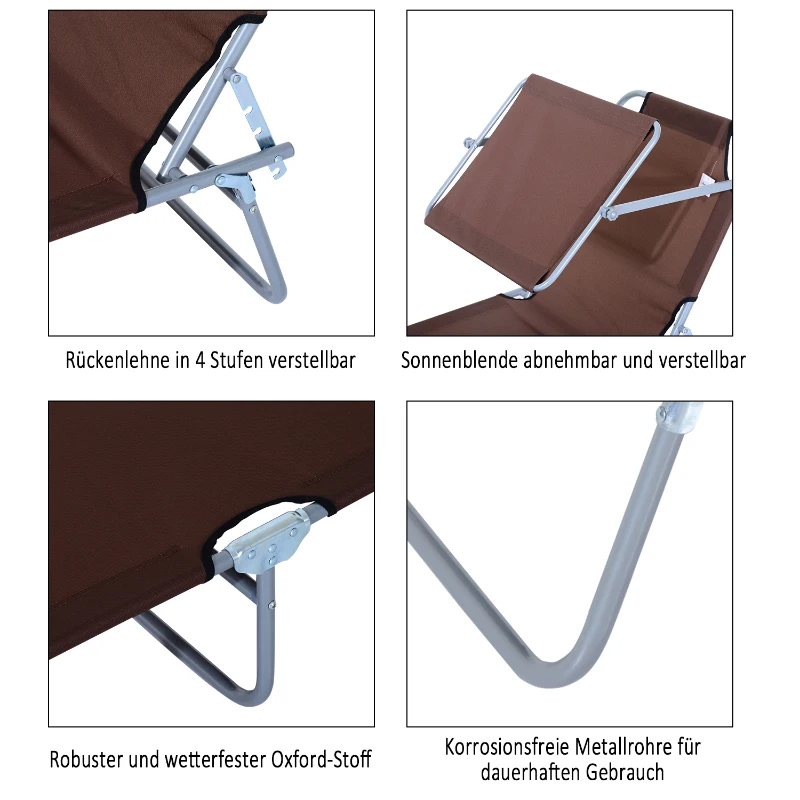 Solstol Trädgårdsstol Wellness Solstol Strandstol Hopfällbar Med Solskydd Brun 187 X 58 X 36 Cm 4