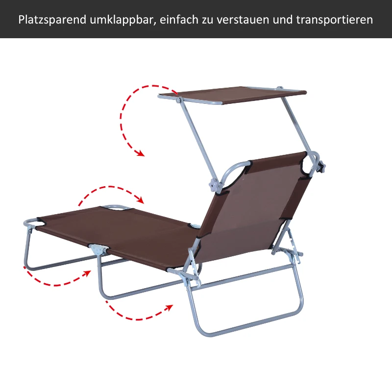 Solstol Trädgårdsstol Wellness Solstol Strandstol Hopfällbar Med Solskydd Brun 187 X 58 X 36 Cm 5