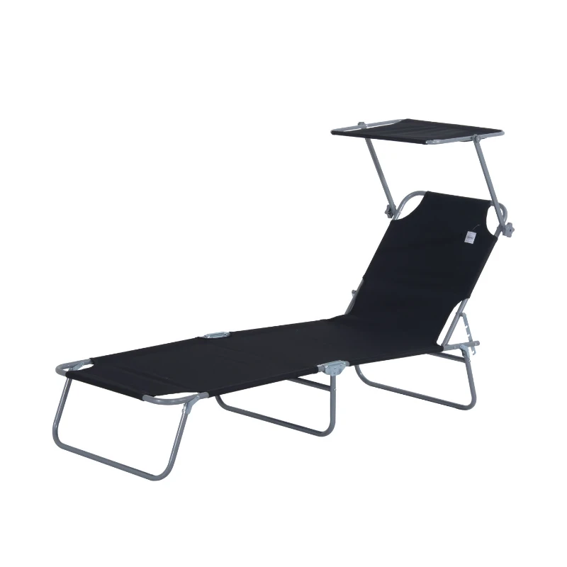 Solstol Trädgårdsstol Wellness Solstol Strandstol Hopfällbar Med Solskydd Svart 187 X 58 X 36 Cm 11