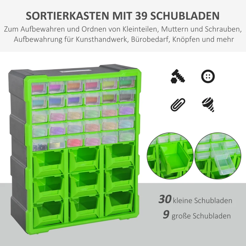 Sorteringslåda Smådelar Magasinsdelar Låda Förvaringslåda 39 Fack Grön L38 X B16 X H47,5 Cm 6