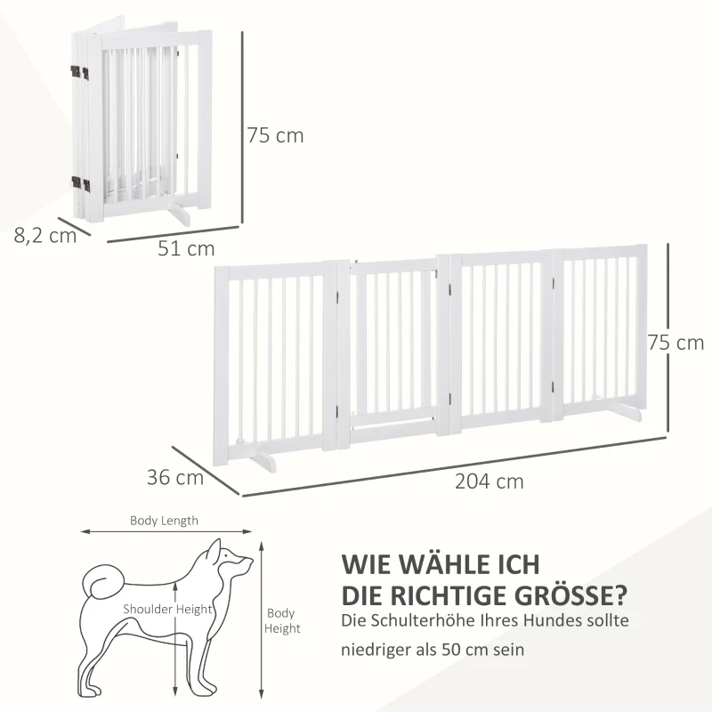 Spärrgrind För Hund, 75 Cm, Skyddsgrind Av Trä, Fristående Hundgrind Med Dörr, Säkerhetsgrind, Vikbart Dörrskydd, Hundspärr Med 2 Stödfötter För öppen Spis Och Ugn, Vit 3