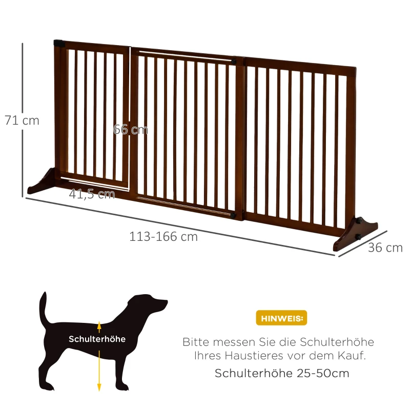 Spärrgrind För Hundar, Dörrskyddsgrind, Skyddsgrind Av Trä, Fristående Hundgrind Med Dörr, Hundspärr, Konfigurationsgrind För öppen Spis Och Ugn, Brun, 113-166 X 36 X 71 Cm 3