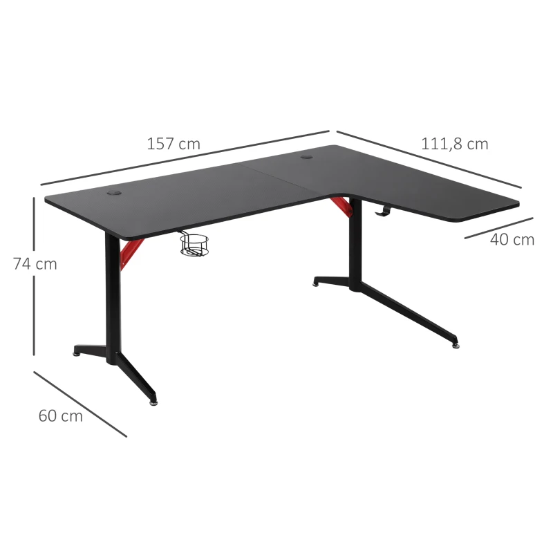 Spelbord PC Bord Skrivbord Med Hörlurskrok Drinkhållare Datorbord Metall MDF Svart + Röd 157 X 111,8 X 74 Cm 3