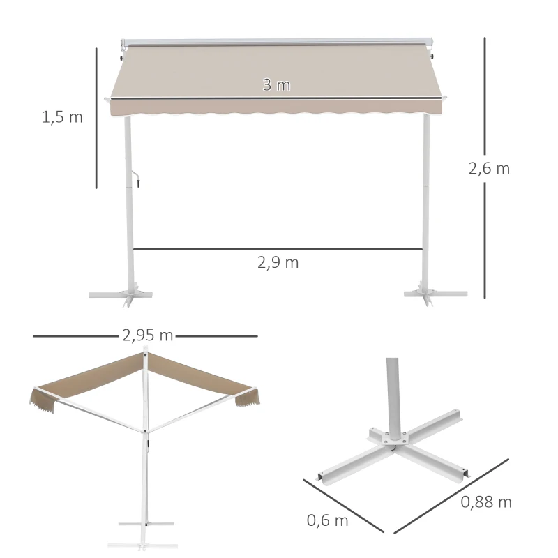 Stående Markis Trädgårdsmarkis Med Fällarmsvev Terrass Beige 3x3m 3