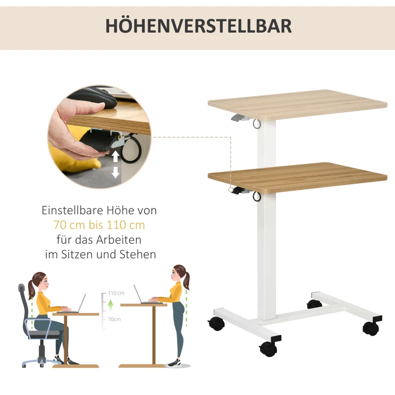 Stående Skrivbord Höjdjusterbar Inkl 4 Hjul C-form 65cm X 48cm X 70-110 Cm Natur + Vit 4