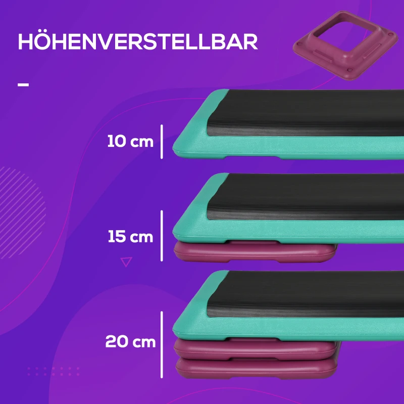 Stepping Board Aerobic Fitness Motionscykel Stepper Höjdjusterbar 10cm/15cm/20cm PVC PP Svart+grön+lila 110 X 40 X 20 Cm 5