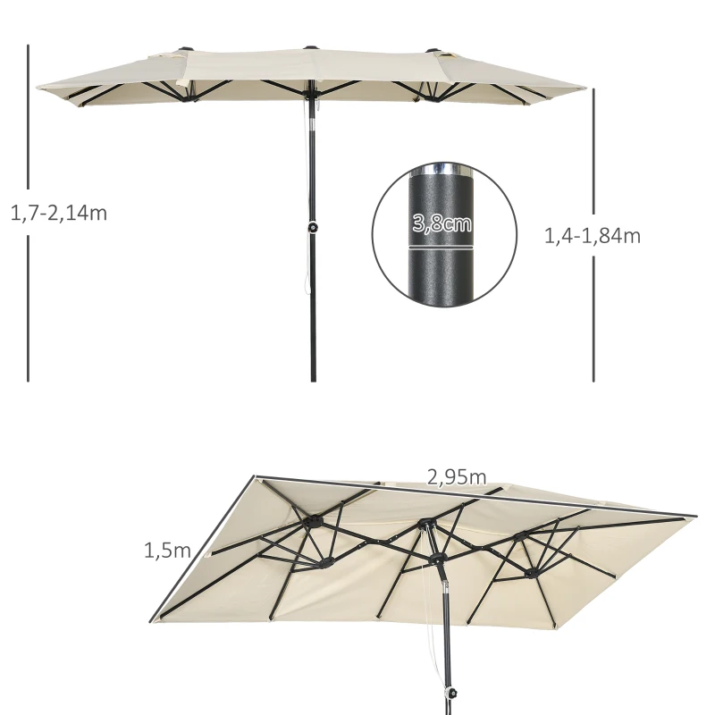 Stort Parasoll, Justerbart I Höjdled, Fällbart, 150x295x170-214 Cm, Kräm 3