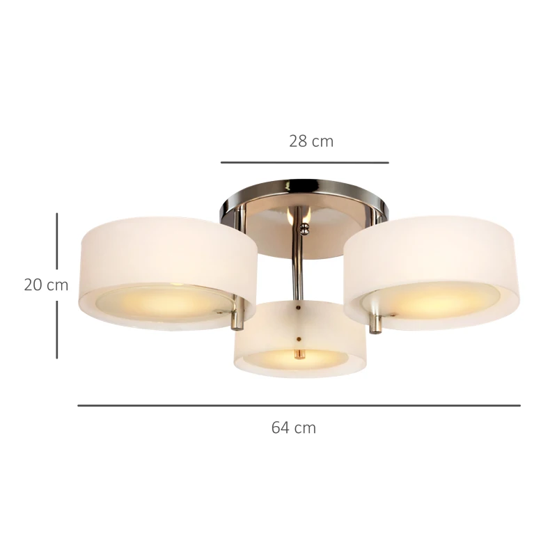 Taklampa Takljus Ljuskrona 40W Ljus 3-lampa Krom Akryl E27, Varmvit, 64xH20cm 3