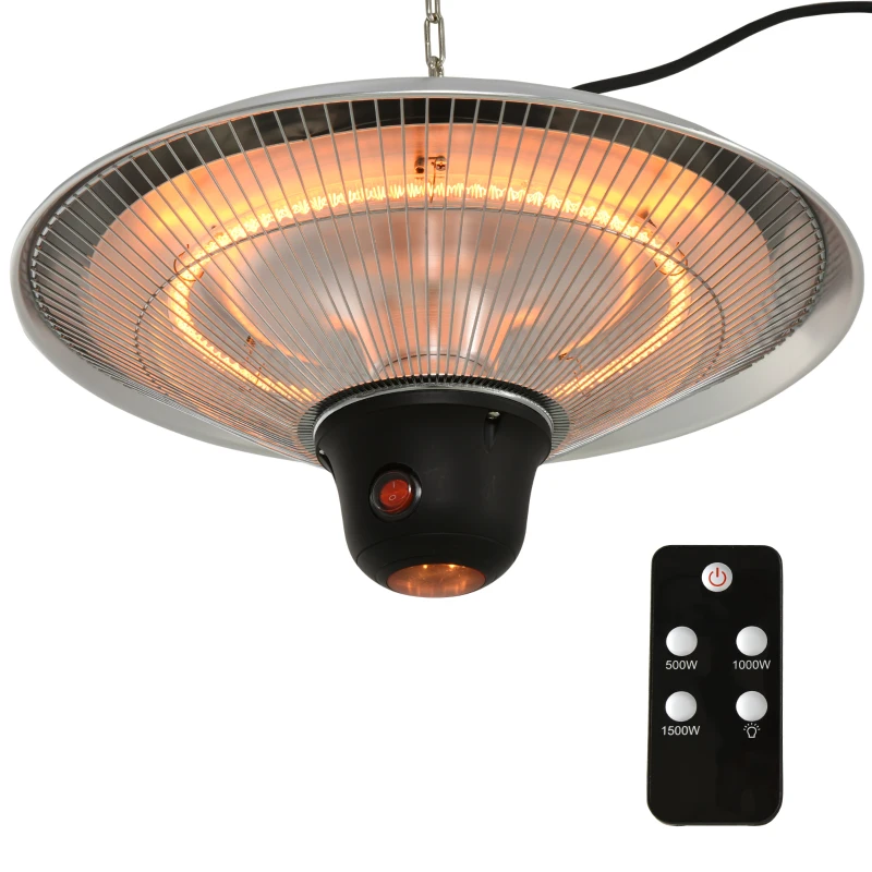 Takstrålare Med 3 Värmenivåer 1500W Med LED Inkl Fjärrkontroll Uteplats Aluminium Silver 42 X H29cm 11