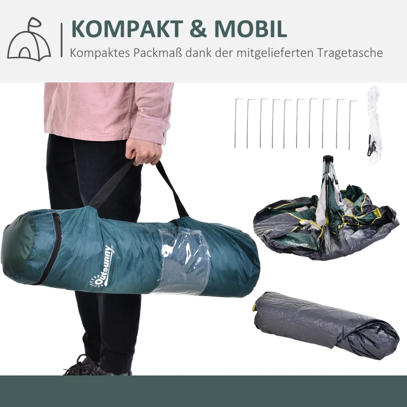 Tält För 3 Personer, Campingtält Med Pinnar, Kupoltält, Polyester, Grönt, 205 X 195 X 135 Cm 5