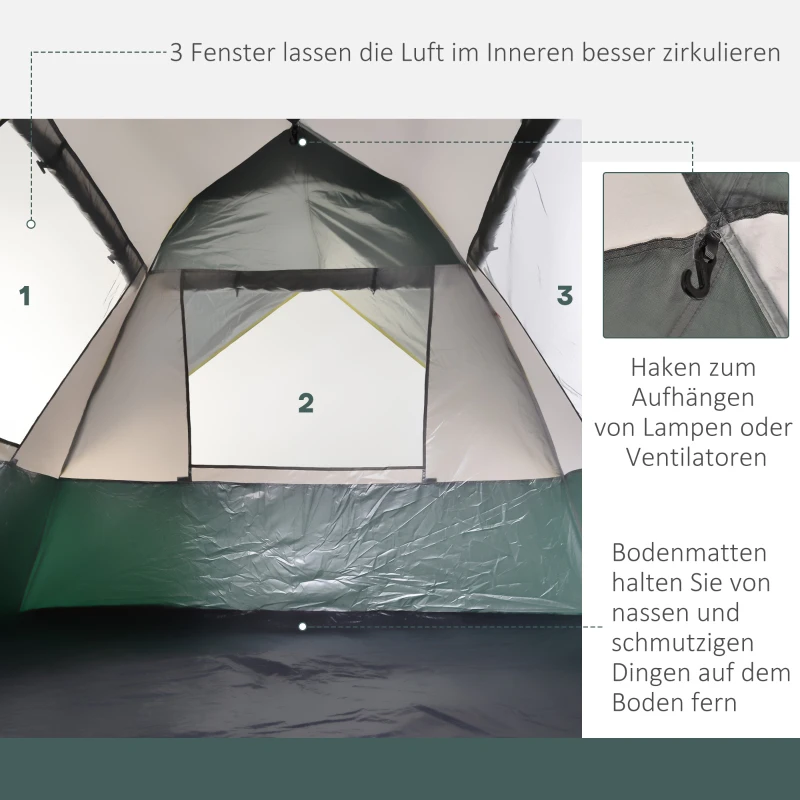 Tält För 3 Personer, Campingtält Med Pinnar, Kupoltält, Polyester, Grönt, 205 X 195 X 135 Cm 6