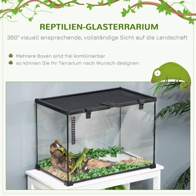 Terrarium För Reptiler Reptilmatningslåda Glas Terrarium Amfibier Spindeldjur Med Termometer Reptiluppfödningslåda Metall Svart 50 X 30 X 35 Cm 4