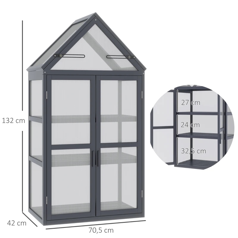 Tidig Bädd Miniväxthus 3 Våningar Växthusväxtbädd Med Gångjärnstak Dubbla Dörrar Av Trä Polykarbonat Väderbeständig Natur 70,5 X 42 X 132 Cm 3