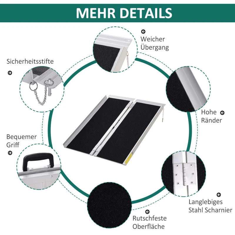 Tillträdesramp För Rullstolsramp Rullstolsrullatorer Hopfällbar Aluminium PVC, 270 Kg Lastkapacitet, Svart, 93 X 73 X 5 Cm 6