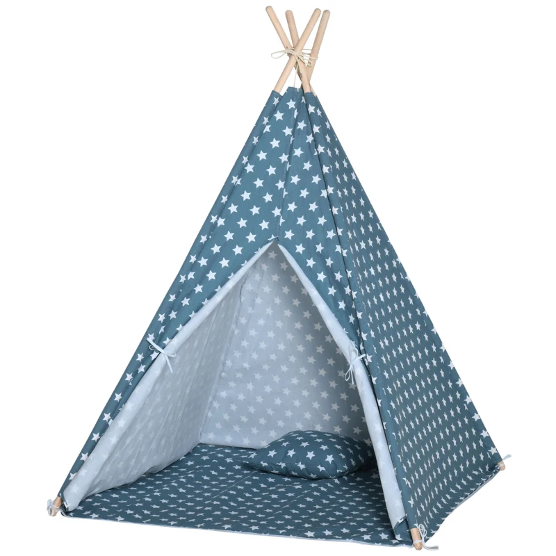 Tipitält Lektält Barntält Med Kuddmadrass Barnrum Tipi Indiskt Tält Utomhus Inomhus Hopfällbara Lektält För Barn Lekstuga Blå 120 X 120 X 155 Cm 11