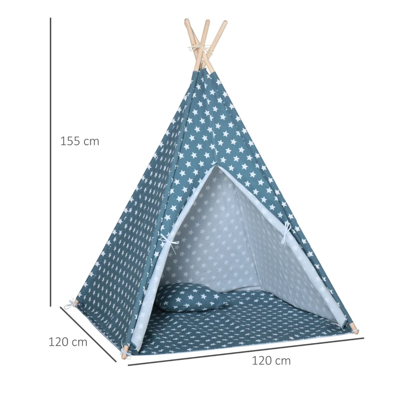 Tipitält Lektält Barntält Med Kuddmadrass Barnrum Tipi Indiskt Tält Utomhus Inomhus Hopfällbara Lektält För Barn Lekstuga Blå 120 X 120 X 155 Cm 3