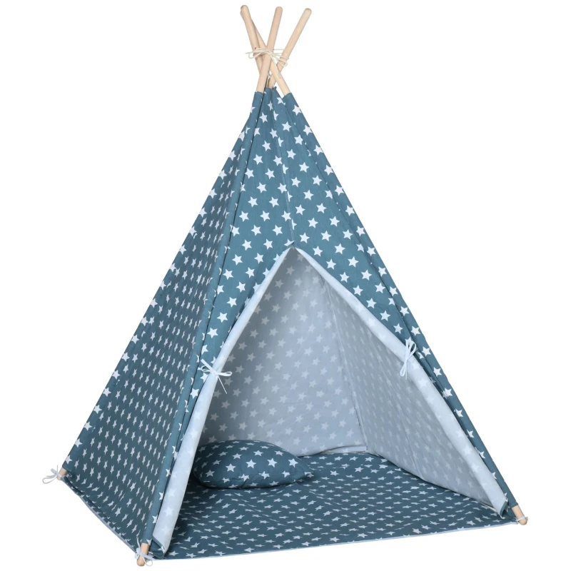 Tipitält Lektält Barntält Med Kuddmadrass Barnrum Tipi Indiskt Tält Utomhus Inomhus Hopfällbara Lektält För Barn Lekstuga Blå 120 X 120 X 155 Cm 1