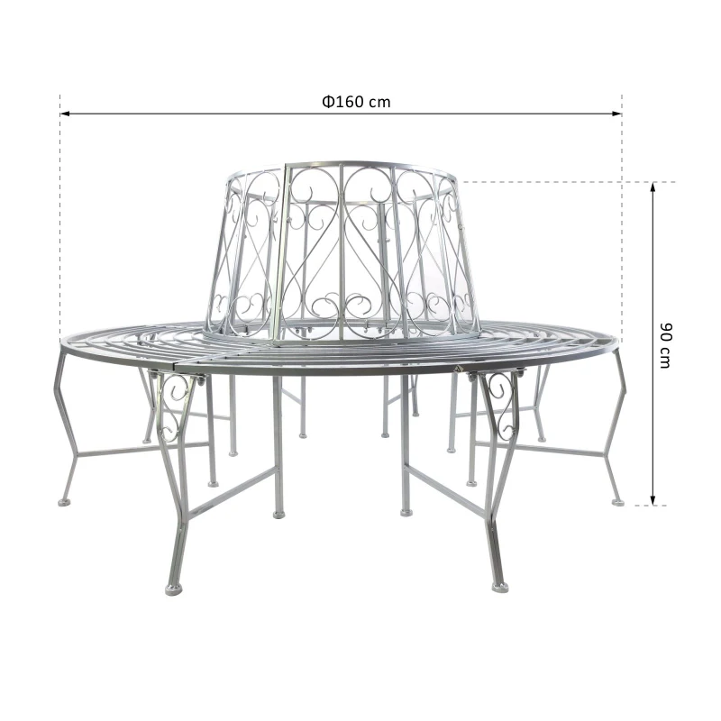 Trädbänk Rundbänk 360 Trädgårdsbänk Bänk Trädbänk Metall 160cm 3