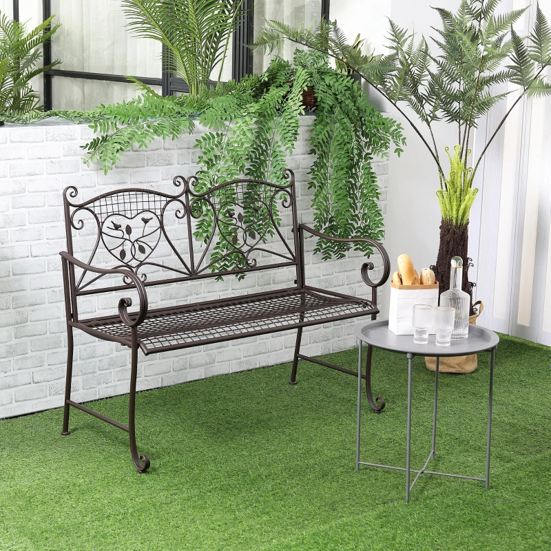 Trädgårdsbänk 2-sits Parkbänk Med Ryggstöd Upp Till 220 Kg Trädgårdsmöbler Väderbeständig Antik Metallkaffe 114 X 53,5 X 91 Cm 2