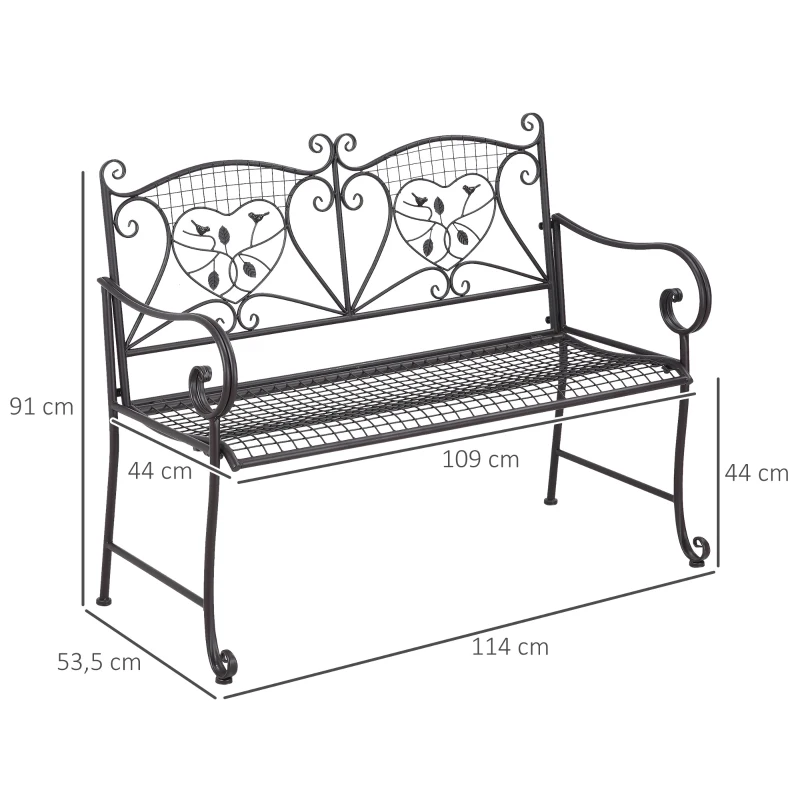 Trädgårdsbänk 2-sits Parkbänk Med Ryggstöd Upp Till 220 Kg Trädgårdsmöbler Väderbeständig Antik Metallkaffe 114 X 53,5 X 91 Cm 3