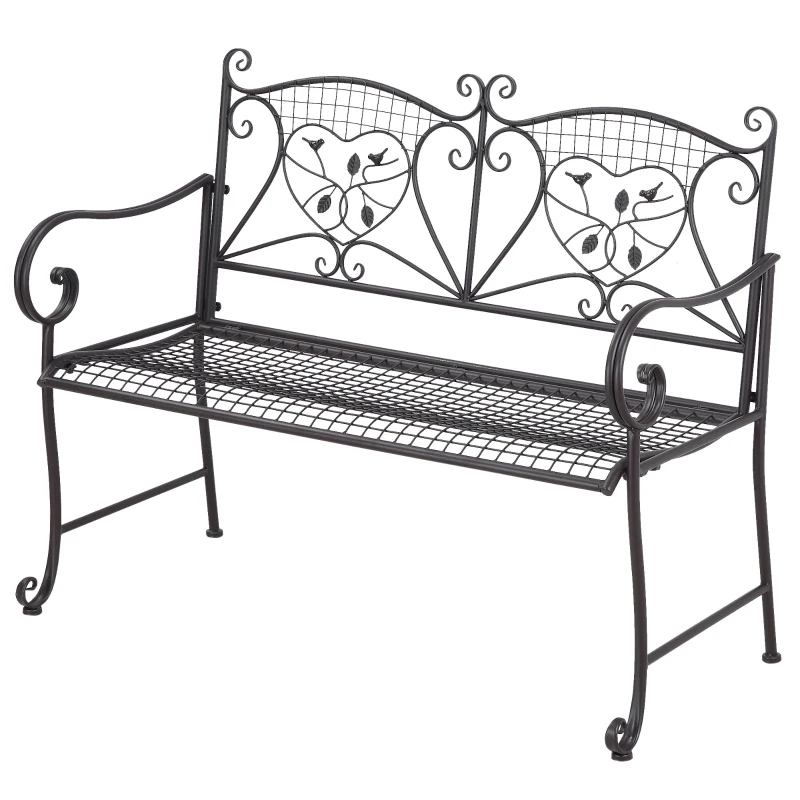 Trädgårdsbänk 2-sits Parkbänk Med Ryggstöd Upp Till 220 Kg Trädgårdsmöbler Väderbeständig Antik Metallkaffe 114 X 53,5 X 91 Cm 9