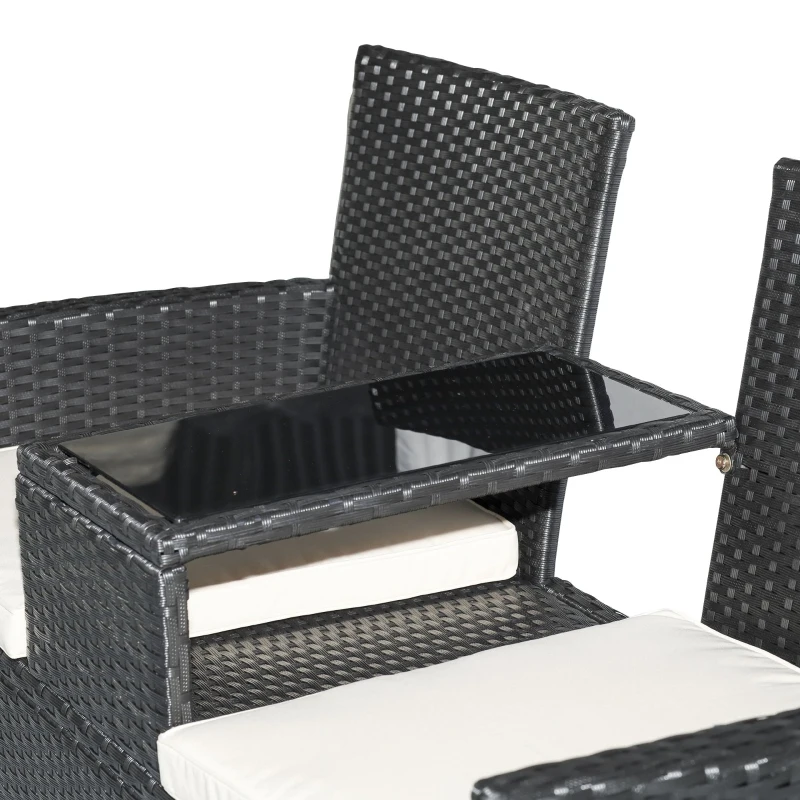 Trädgårdsbänk I Polyrattan Trädgårdssoffa Med Bord 2-sits Stål Svart B133 X D63 X H84cm 4