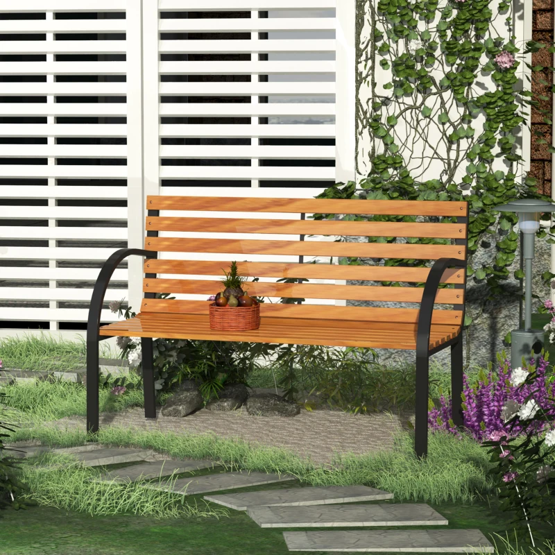 Trädgårdsbänk Parkbänk 2-sits Trädgårdsstål + Naturlig Furu B122 X D60 X H83 Cm 2